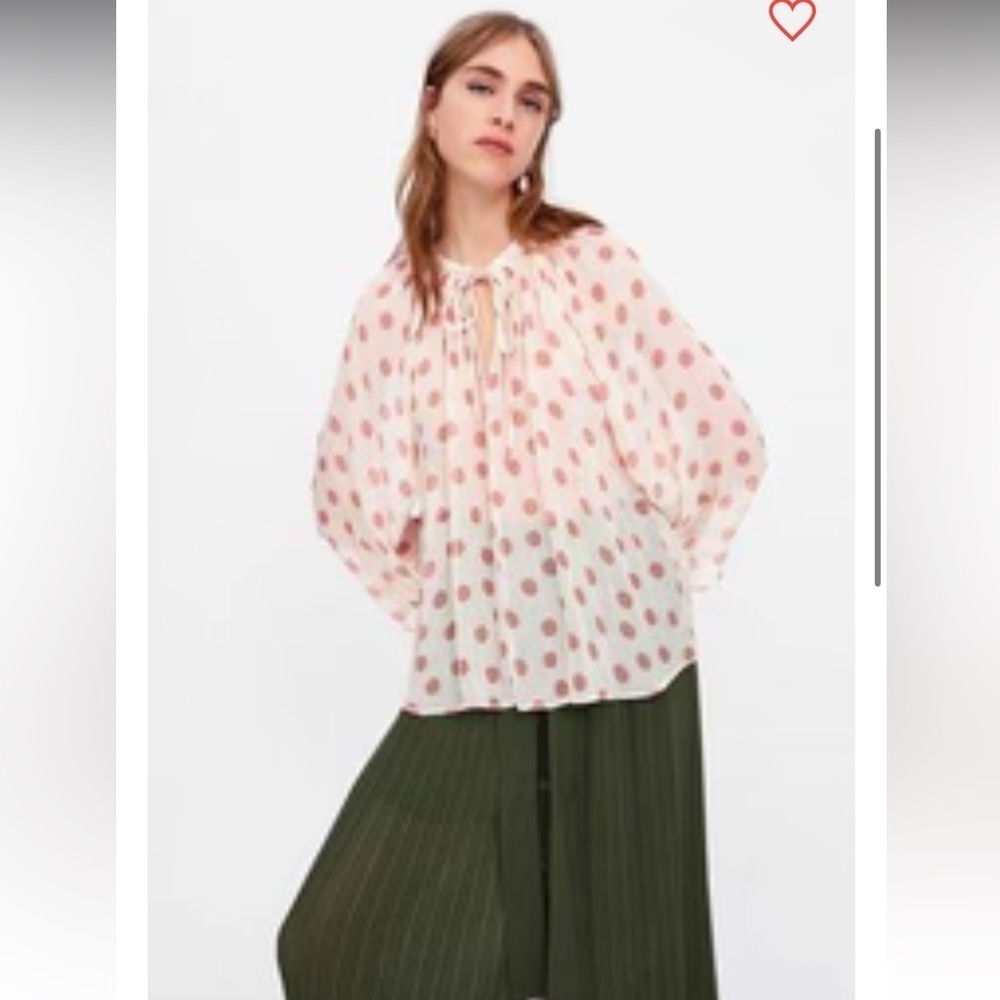 Zara Sz S Oversized Sheer Billowing Flowy Polka Dot Blouse EUC Boho
